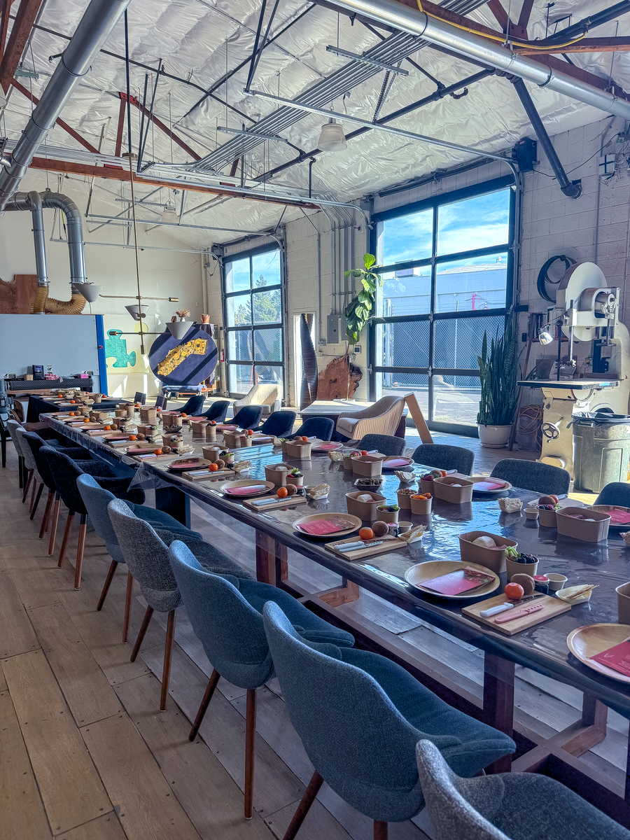 Brie Grazing Boards — industrial workshop table setup